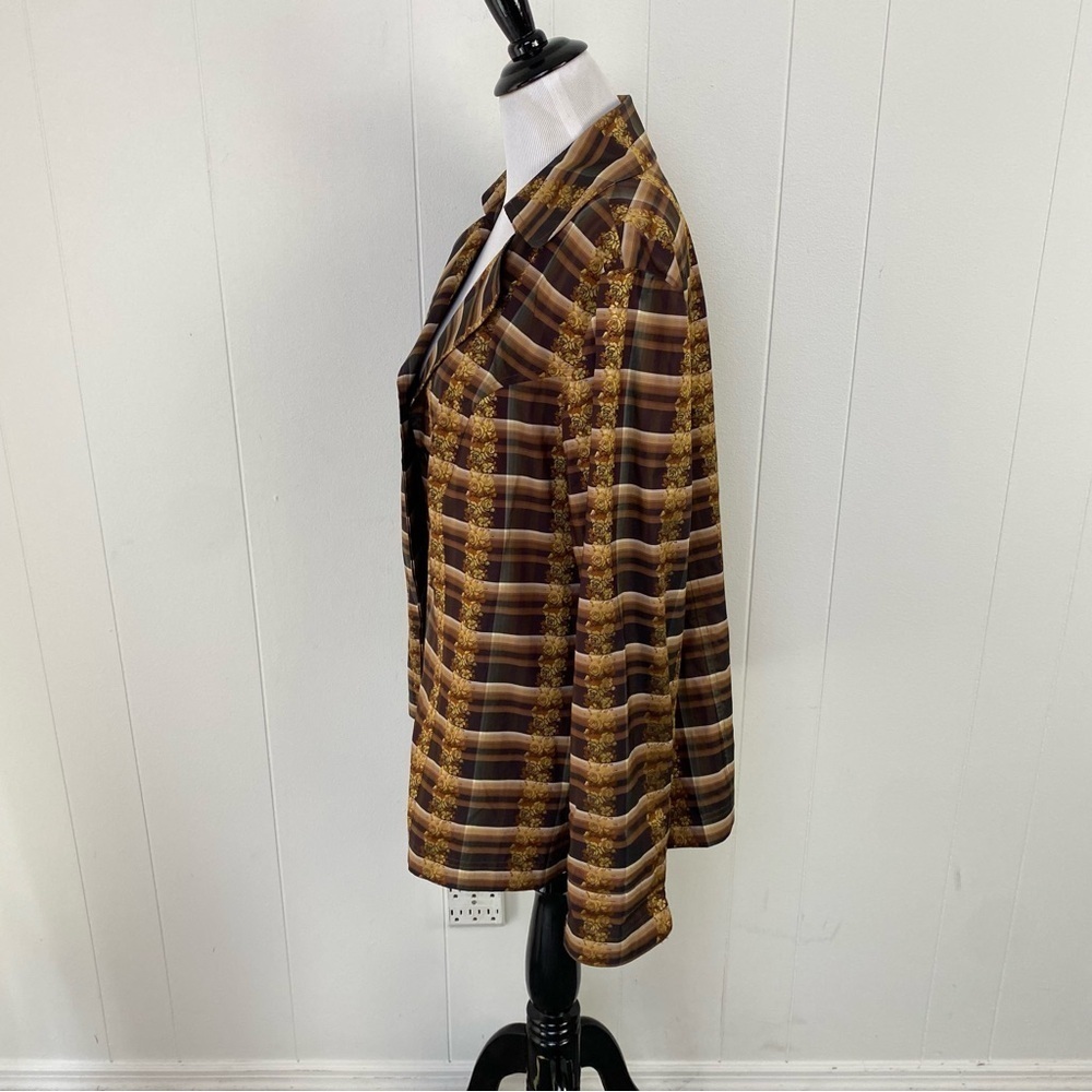 Austin Reed 70s VTG Plaid Paisley Print Button Up Blouse Size 16W Brown Gold - Picture 8 of 14